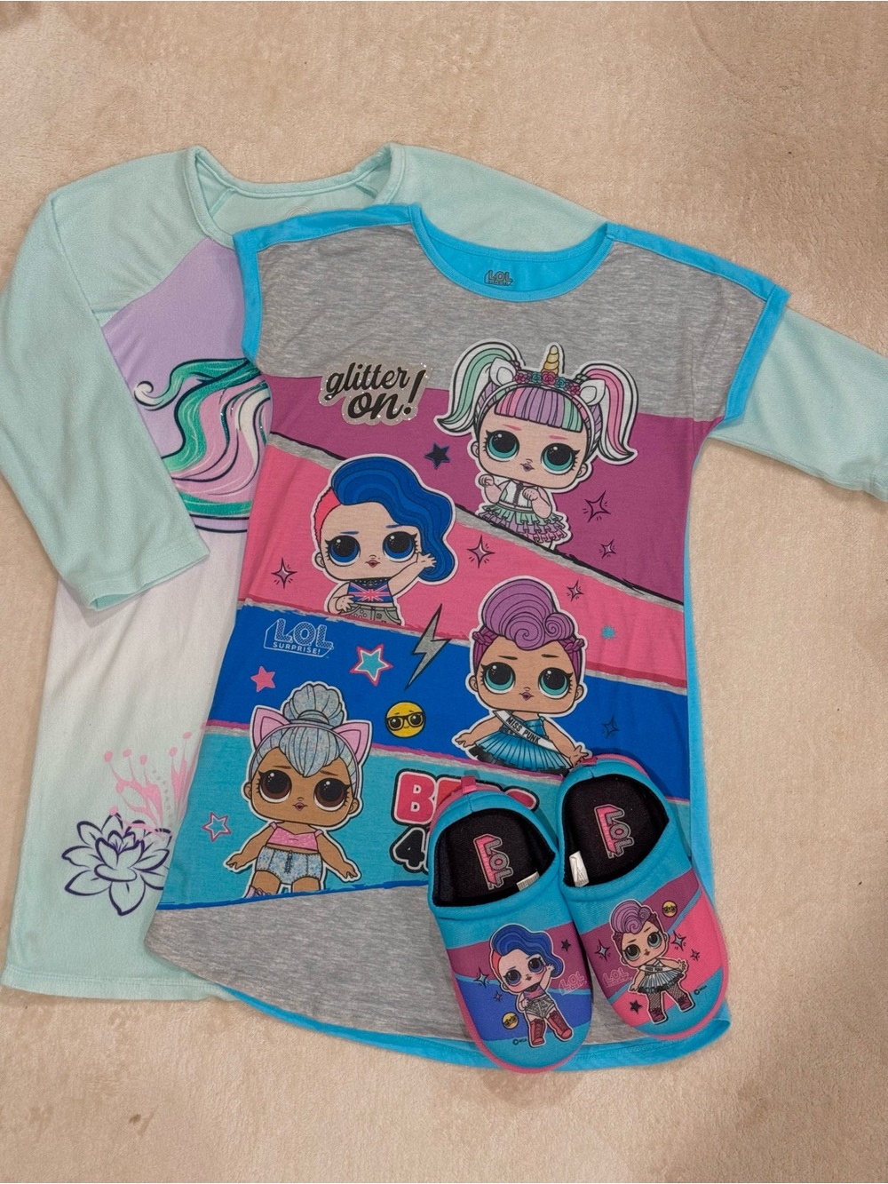 2-Pack Girls’ Nightshirts + Slippers